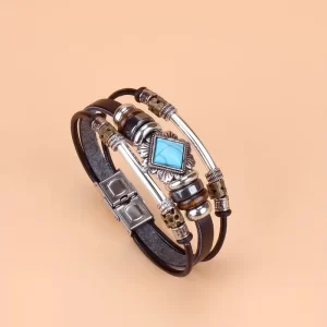 Bandje bruin met blauw steen