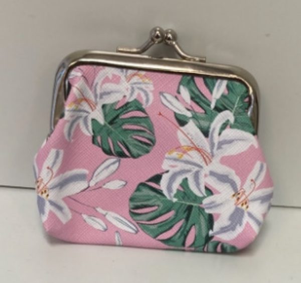 Vintage portomonee roze met bloem
