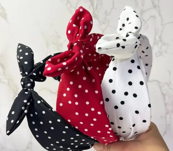 Vintage polkadot haarband wit