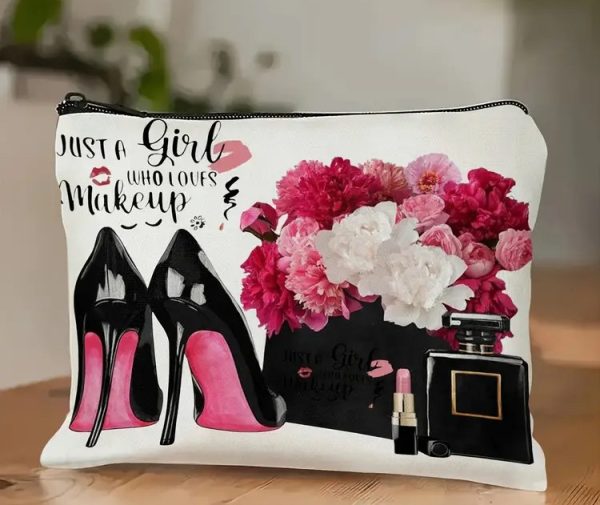Make-up tas met hoge hakken print