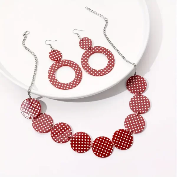 Set ketting met oorbellen rood wit polkadot
