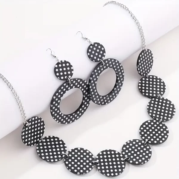 Set ketting met oorbellen rood wit polkadot - Afbeelding 3