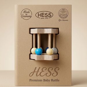 Rammelaar van het merk Hess stervorm met blauw, wit en gele balletjes