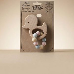 Bijtring/ rammelaar van hout eend van het merk Hess