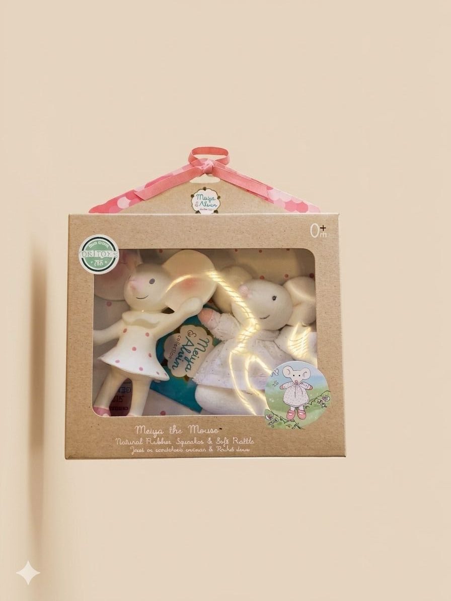 Cadeauset van Meiya & Alvin bijtspeeltje en zachte rammelaar